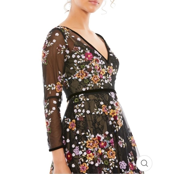 Mac Duggal BLACK FLORAL EMBROIDERED TEA LENGTH DRESS size 4 NEW $538 sldout size - Picture 5 of 14